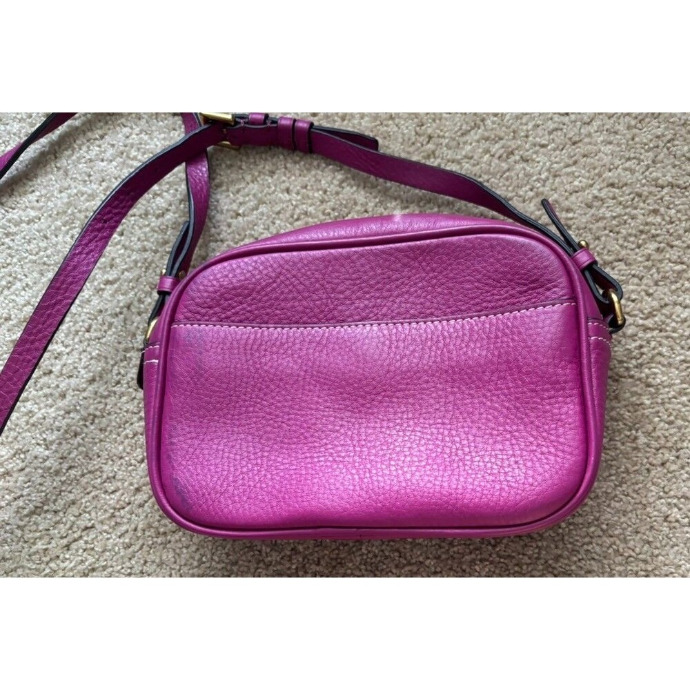 J. Crew Signet Crossbody camera Leather Bag Purse in Italian Leather Fuschia
